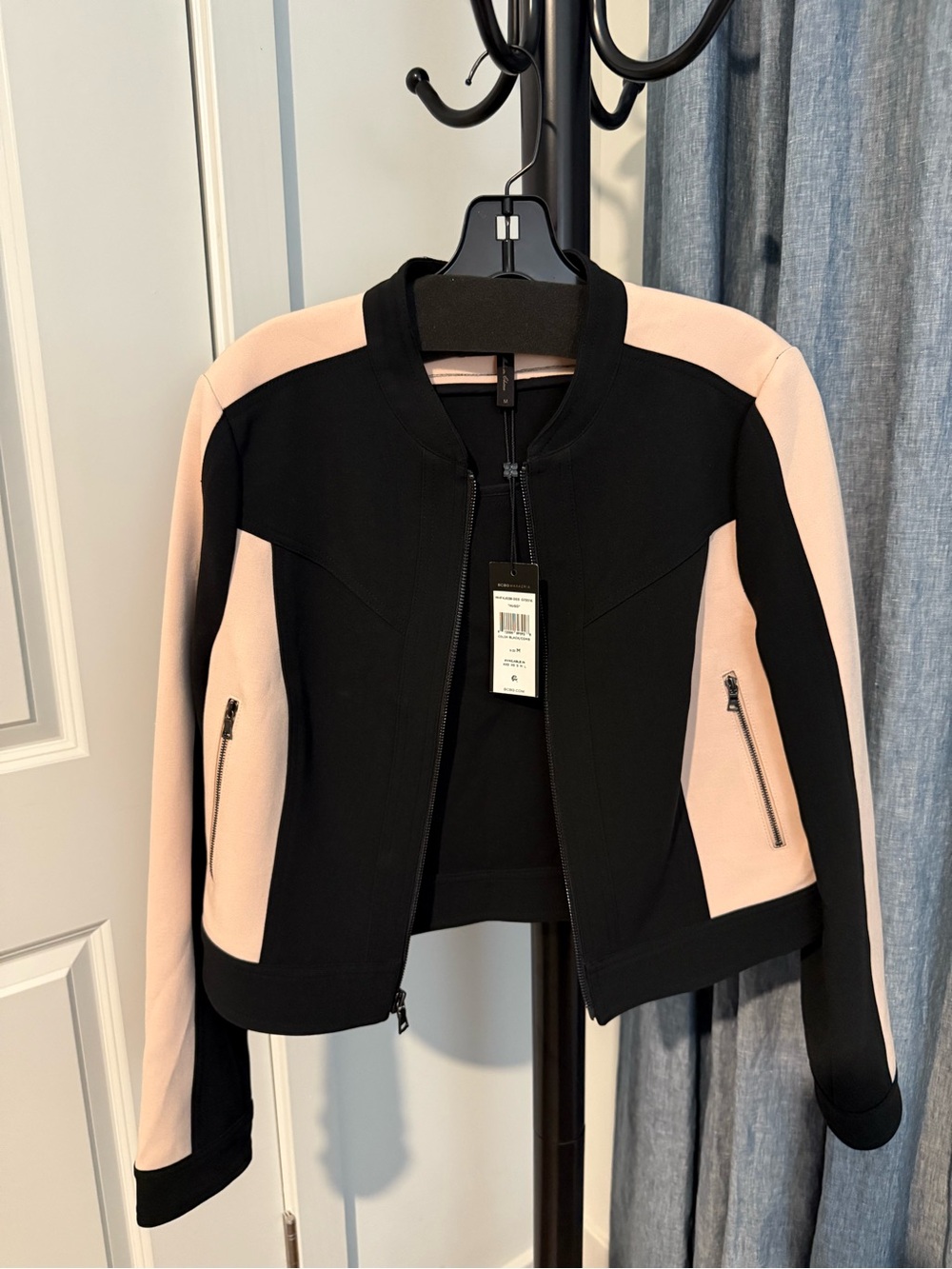 BCBG Black Pink Colorblock Zip Jacket NWT Size M